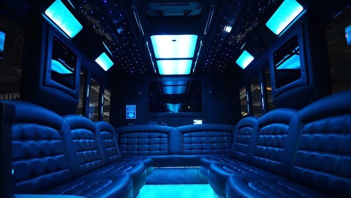 Wraparound seating and blue LED lights – Cheyenne limo service