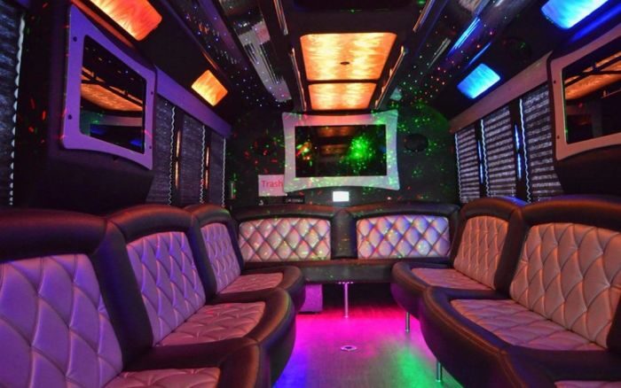 Party bus lounge with LED ceiling – Cheyenne limo service